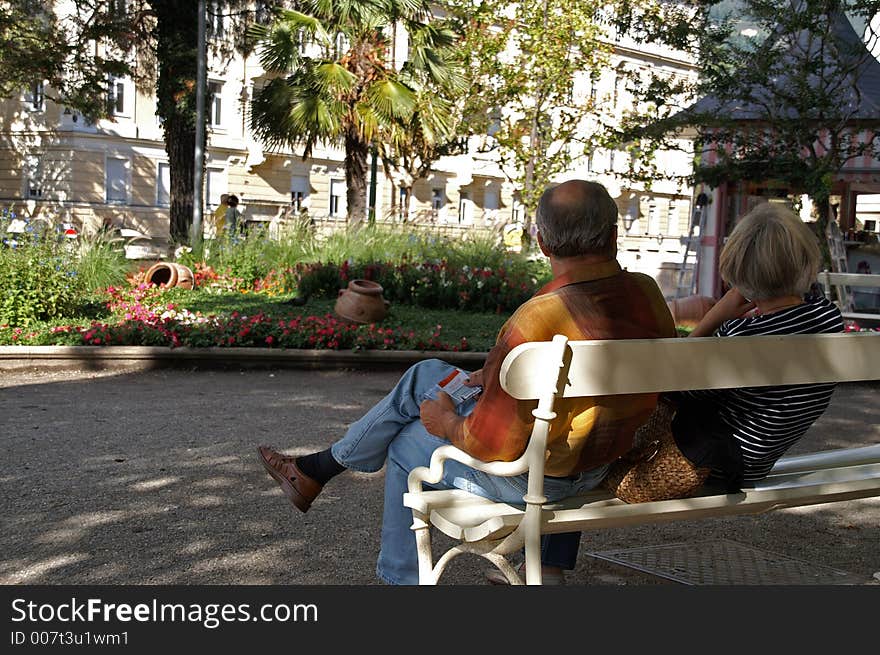 Couple on a bench in Meran; summer 2006. Couple on a bench in Meran; summer 2006