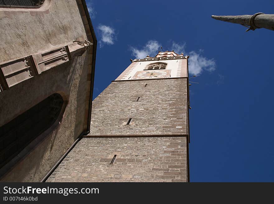 Tower / church clock in Meran, Italy (South Tyrol. Tower / church clock in Meran, Italy (South Tyrol