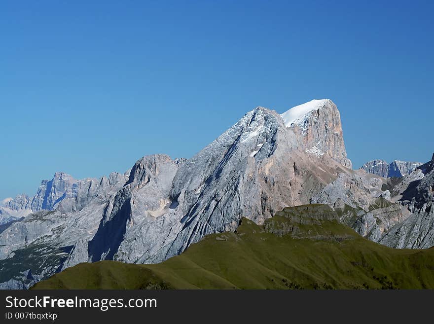 Snow capped summit of Marmolada,highest in the Dolomites