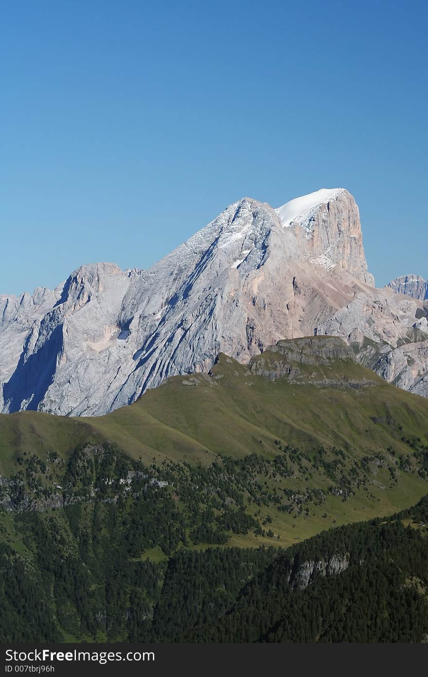 Snow capped summit of Marmolada,highest in the Dolomites