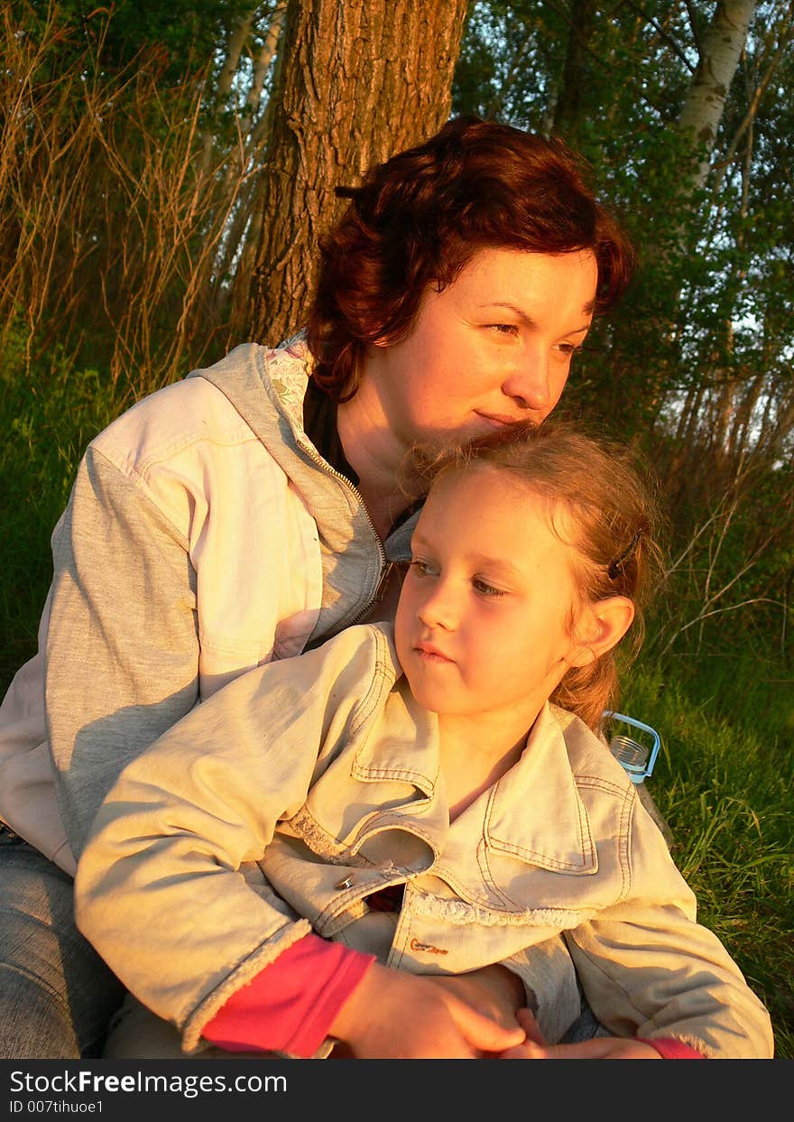 Child with ma in forest. Child with ma in forest