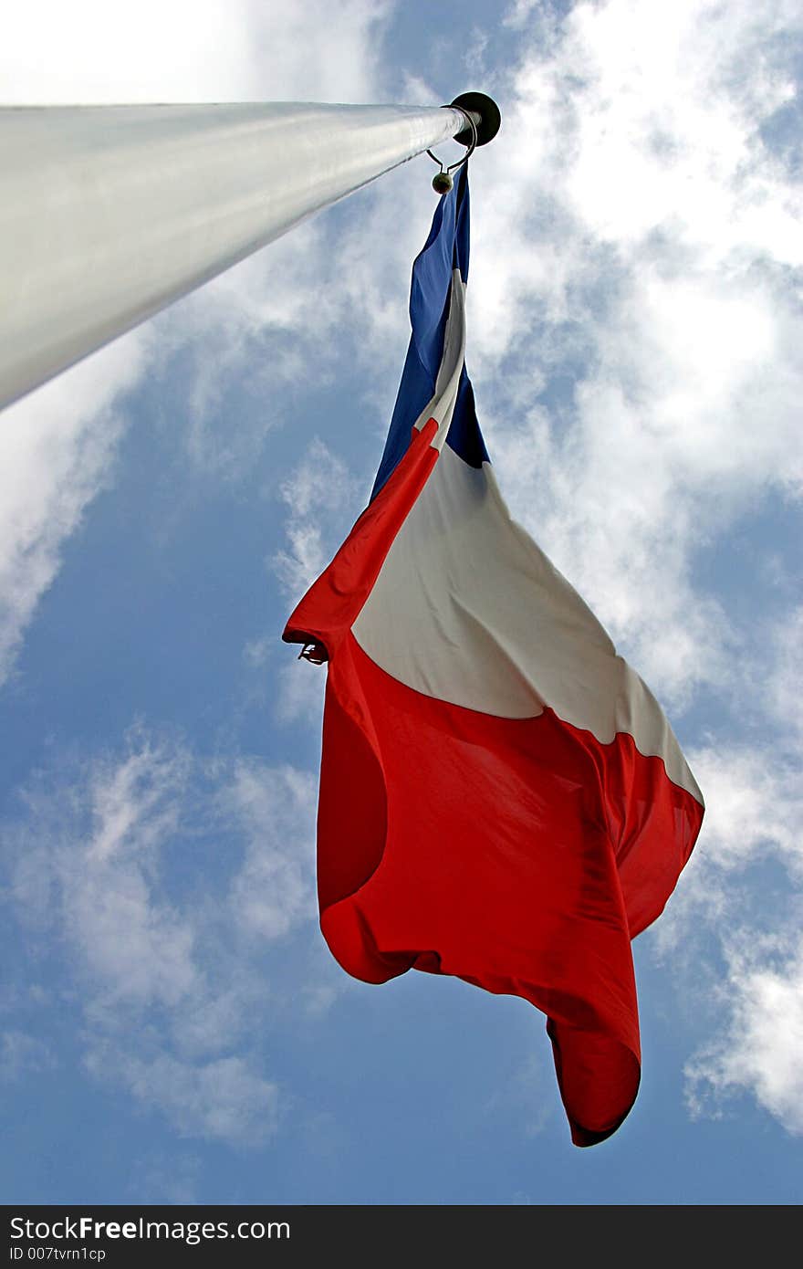 French flag, flying in the wind. French flag, flying in the wind.