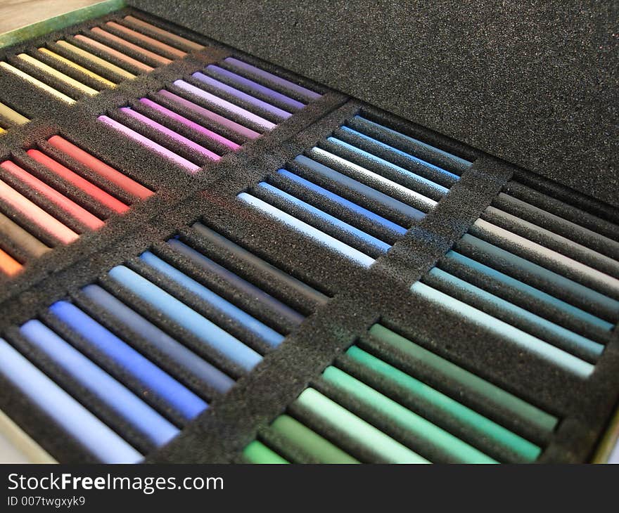 Set of color crayon in a box