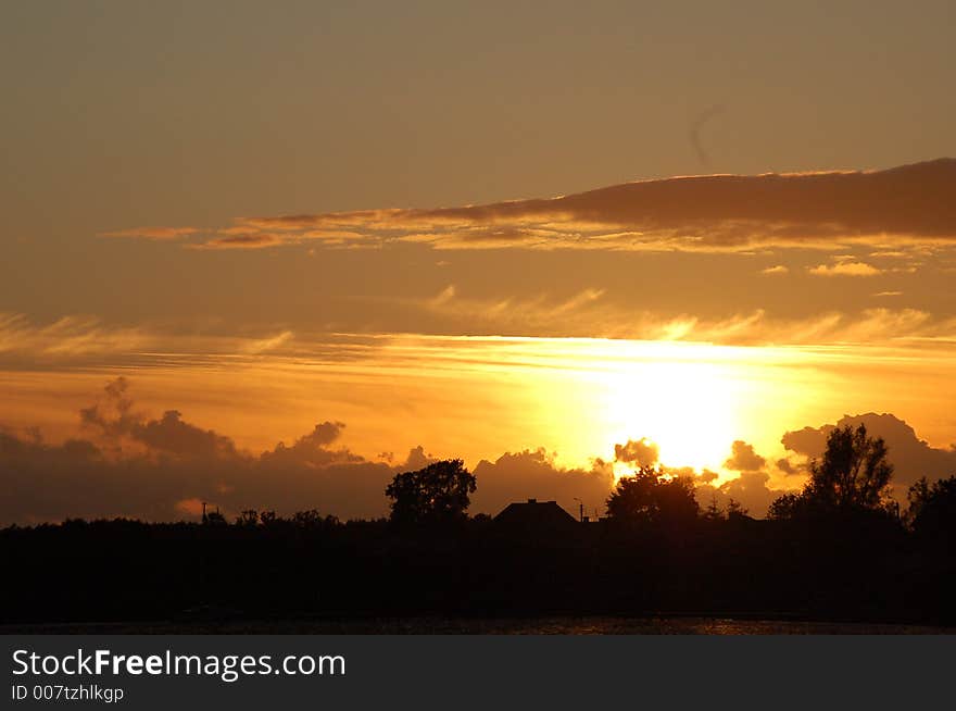 Sunset over lake, sun, lake, sunset