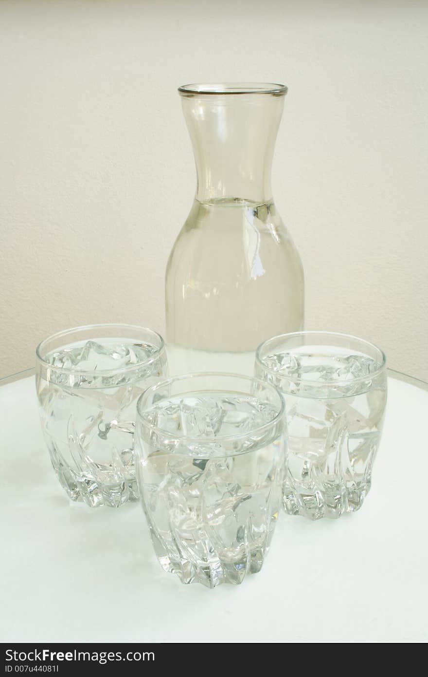 Set of glasses of water and bottle. Set of glasses of water and bottle