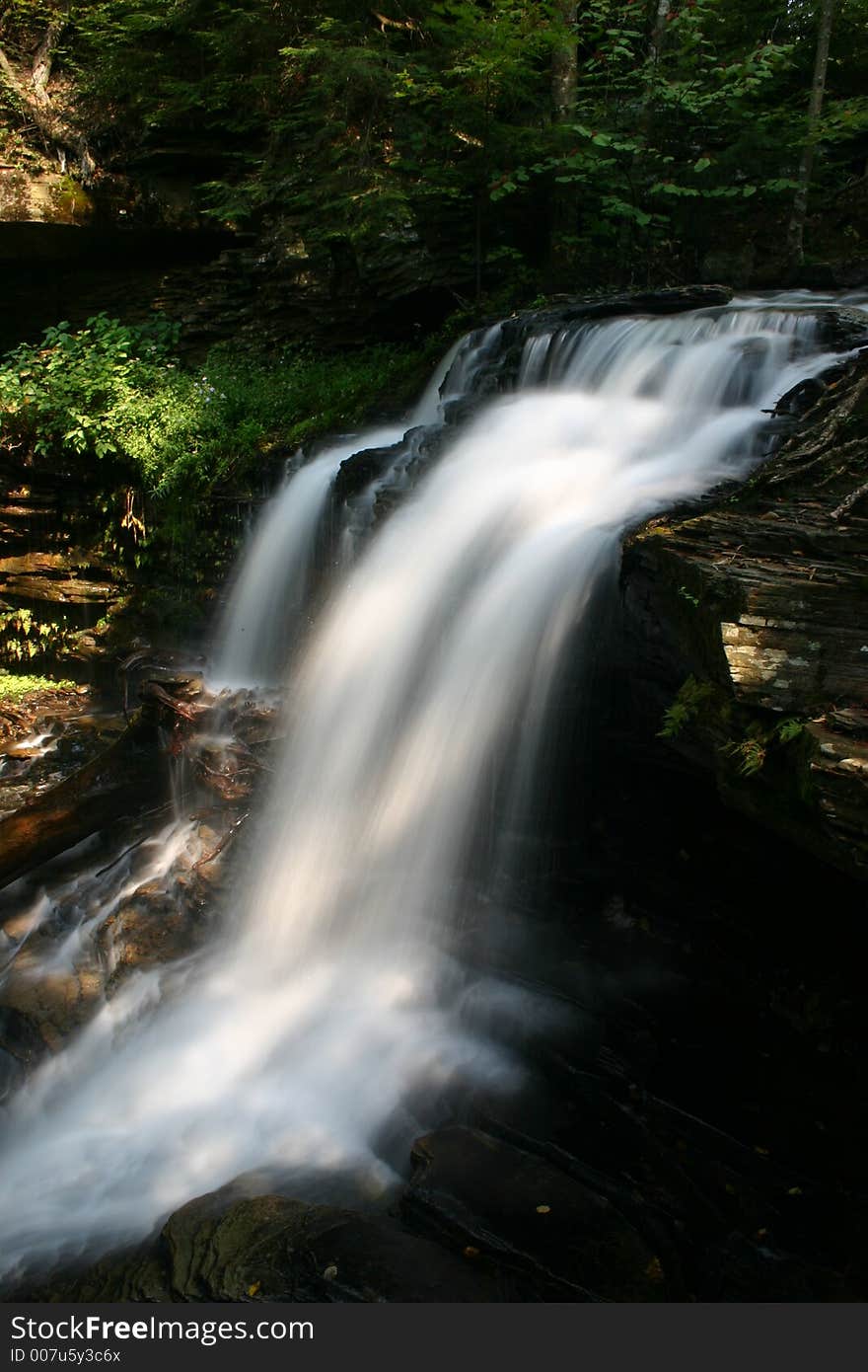 Waterfall at Rickett's Glenn State Park in Pennsylvania. Waterfall at Rickett's Glenn State Park in Pennsylvania