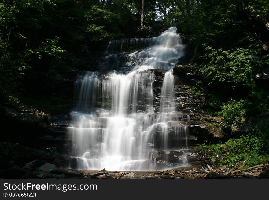 Waterfall at Rickett's Glenn State Park in Pennsylvania. Waterfall at Rickett's Glenn State Park in Pennsylvania