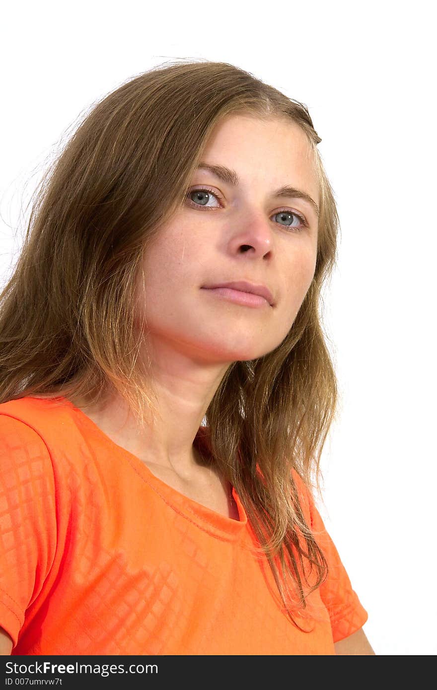 Women with orange shirt portrait. Women with orange shirt portrait