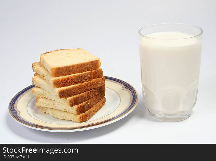 Breakfast with milk and bread