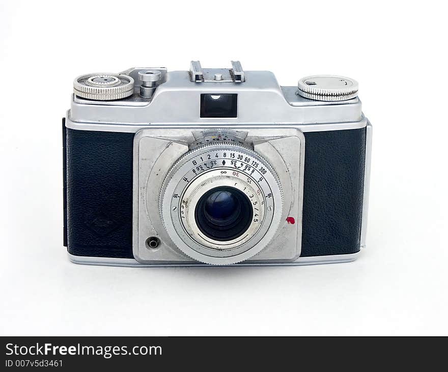 Vintage rangefinder camera on white background. Vintage rangefinder camera on white background