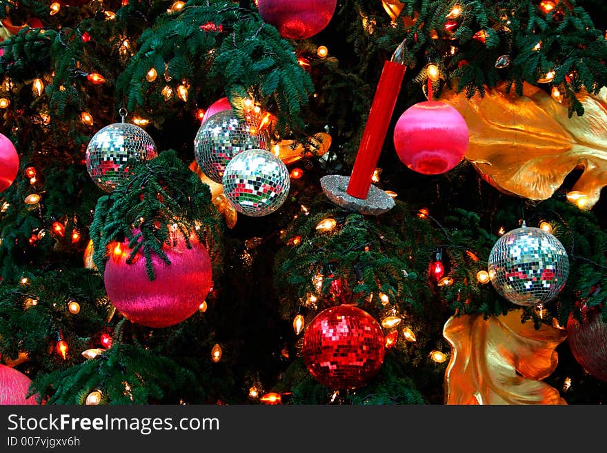 Christmas Ornaments on a Christmas tree