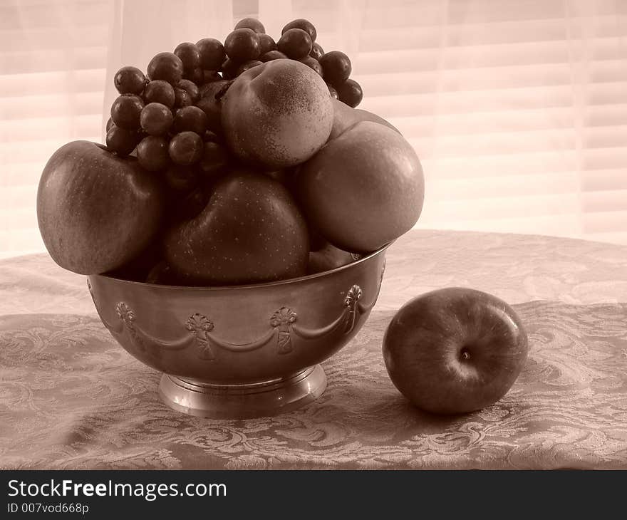 Fruit Bowl and Water Goblets Sepia