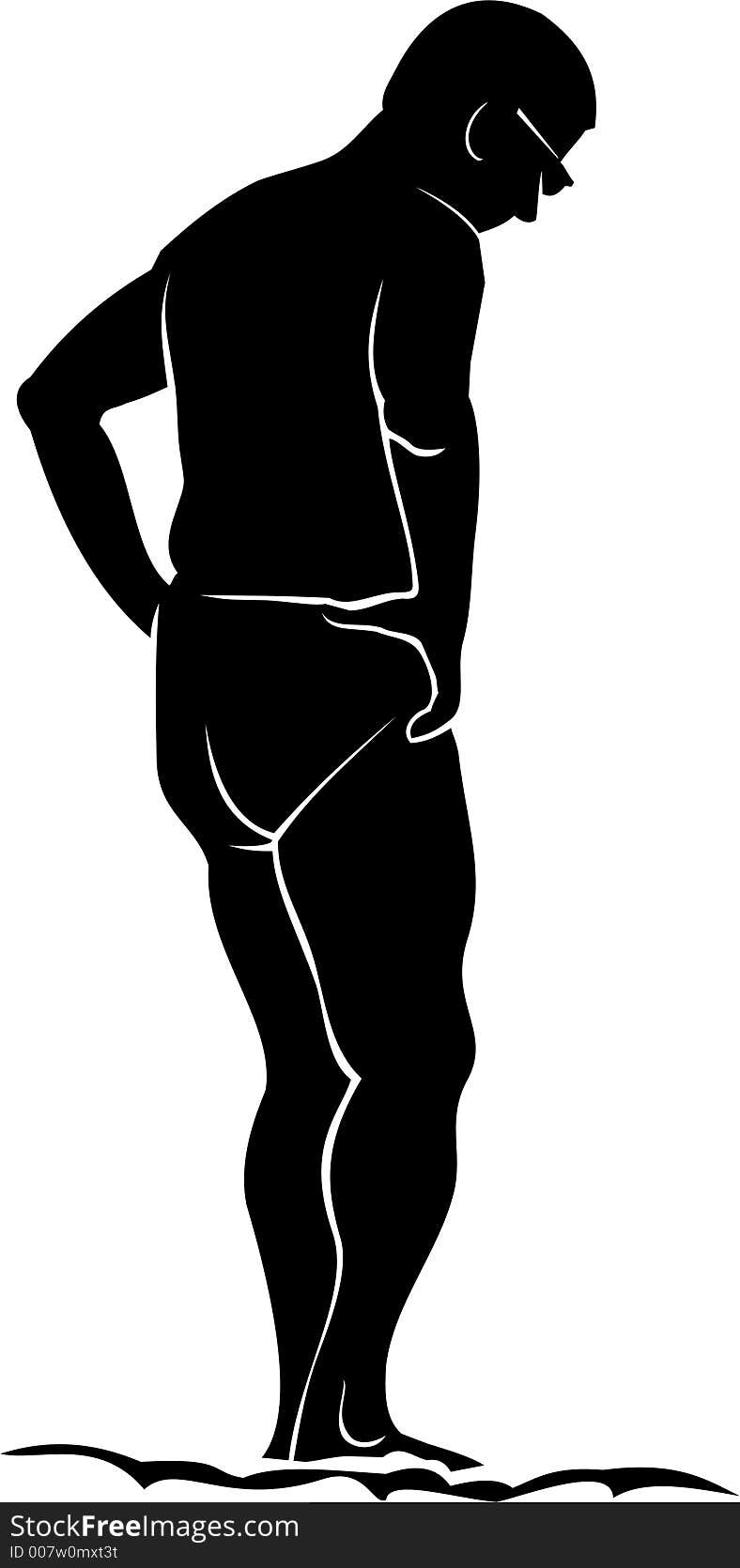 Vector silhouette of man standing on sand