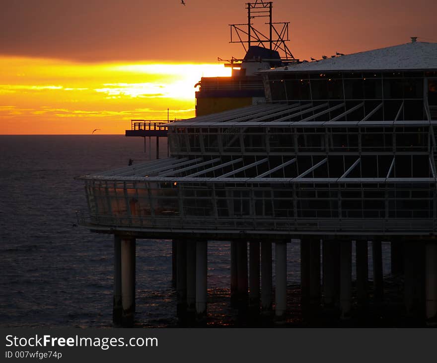 Pier Scheveningen at sunset in Den Haag