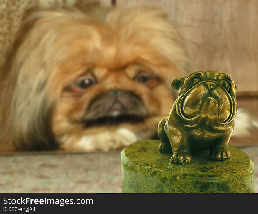 Dog and statuette