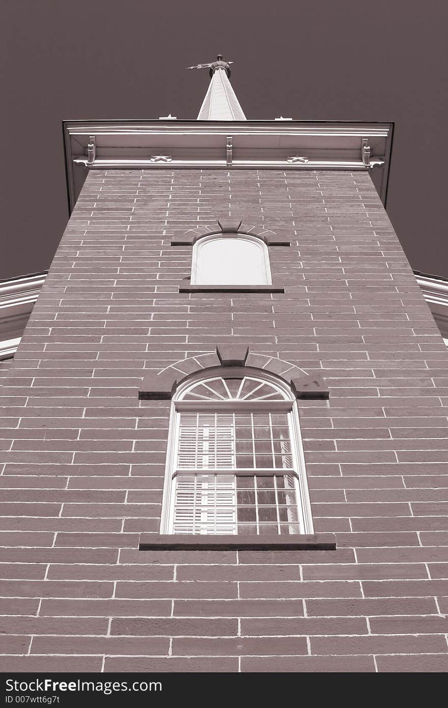 Brick church steeple architectural detail. Brick church steeple architectural detail