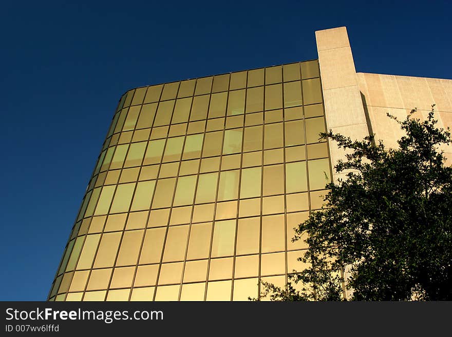 Office building in Texas with golden glass elevation