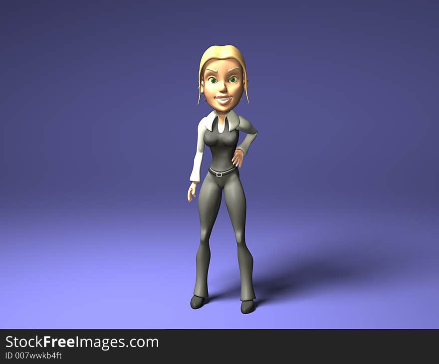 Blonde girl presenting, 3d generated