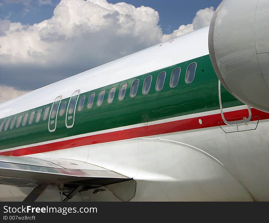 Closeup of passenger airplane before take-off. Closeup of passenger airplane before take-off