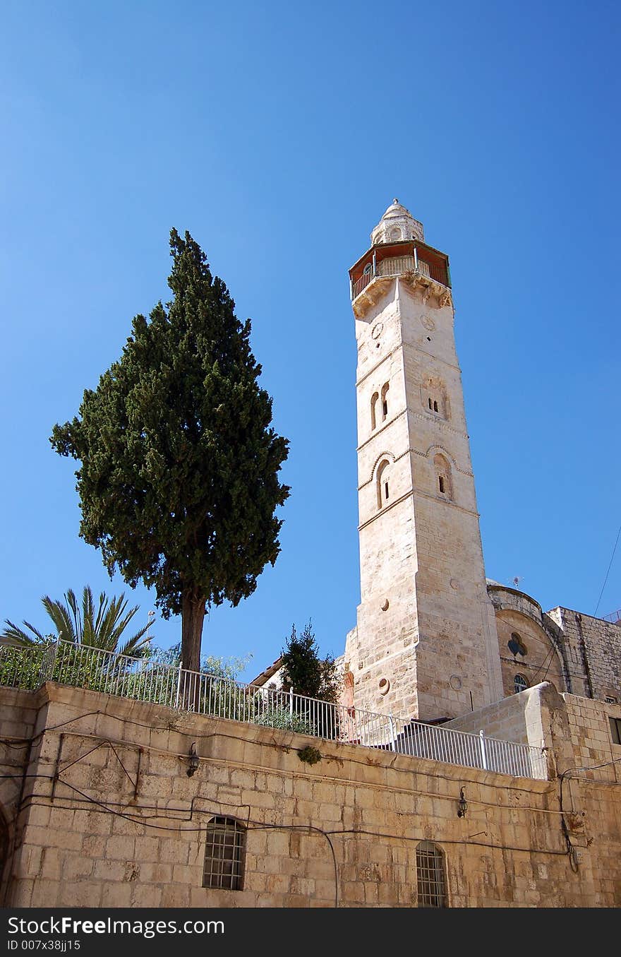 A stone tower pictured near the church of the tomb, Jerusalem. A stone tower pictured near the church of the tomb, Jerusalem.