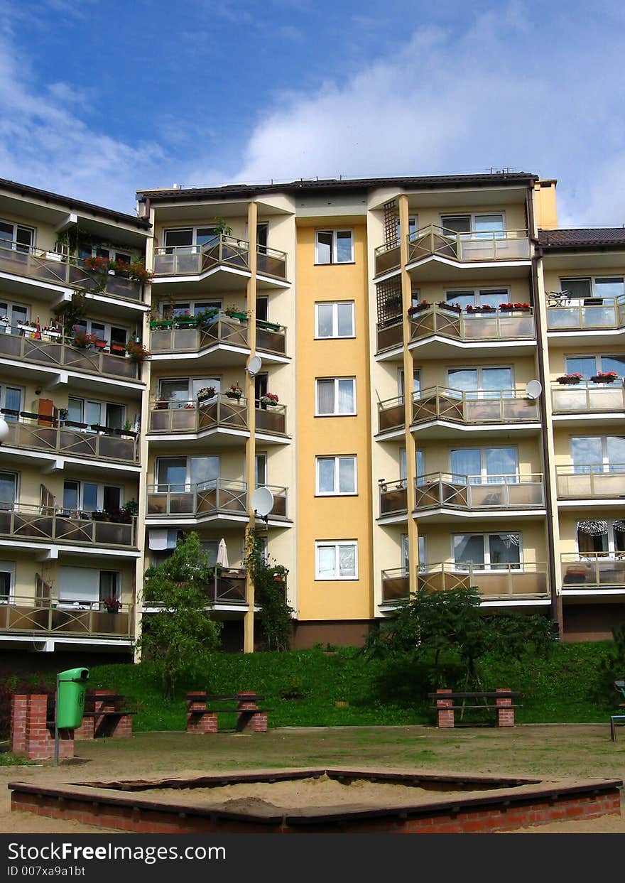 block with many balconies