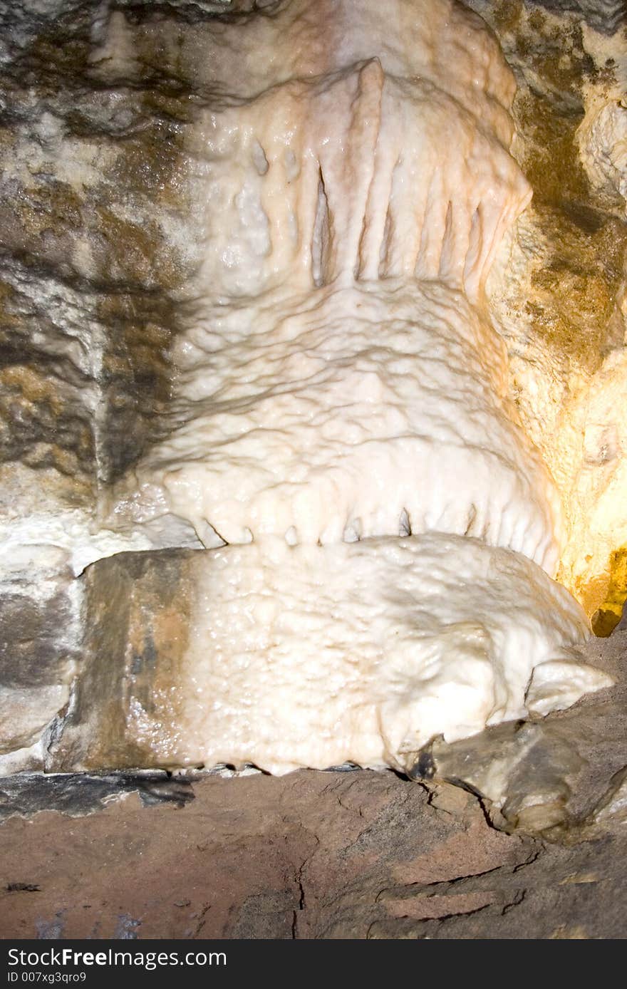 Large formation of Calcite on cave wall.