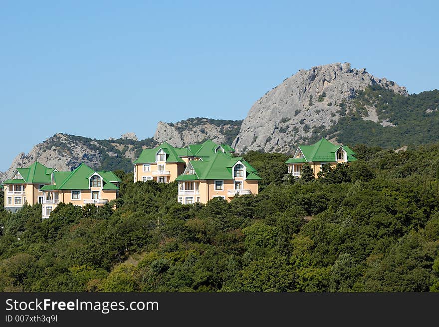 Villa with green roof in mountains