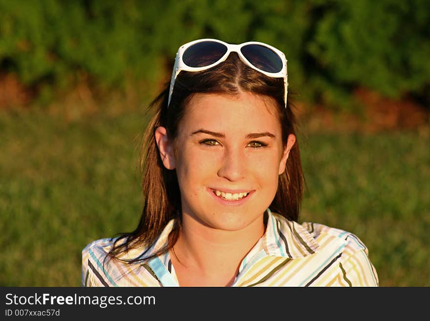 Girl with sunglasses outside in sunlight. Girl with sunglasses outside in sunlight