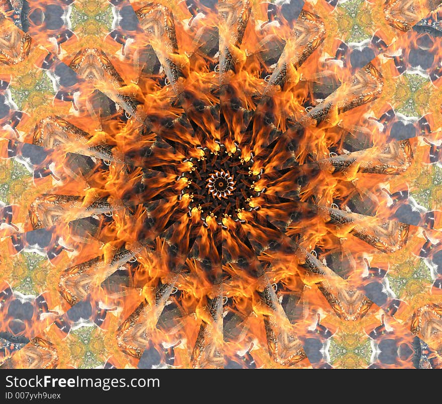 This kaleidoscope was computer generated fron a photo of a camp fire. This kaleidoscope was computer generated fron a photo of a camp fire