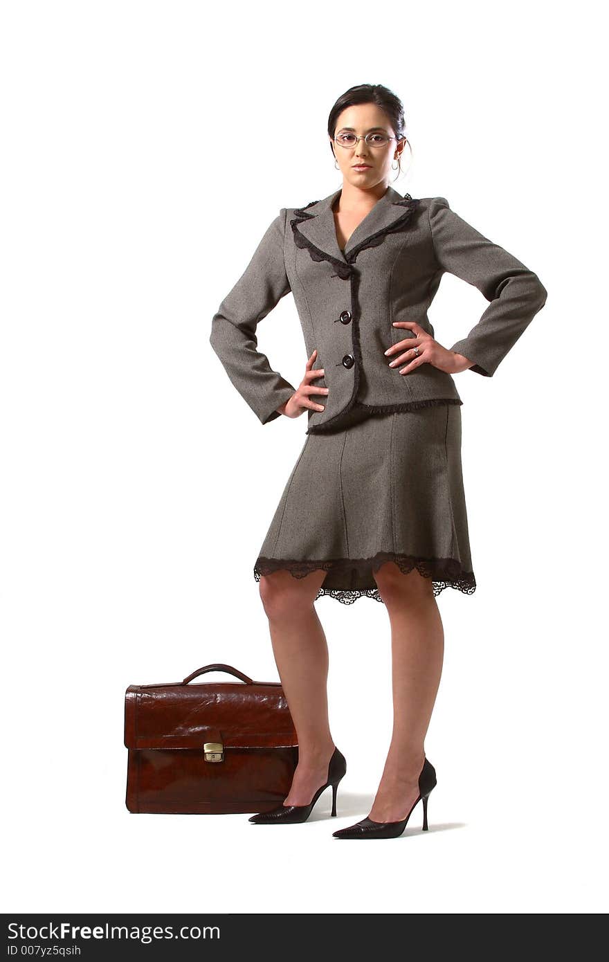 Business woman with glasses and briefcase