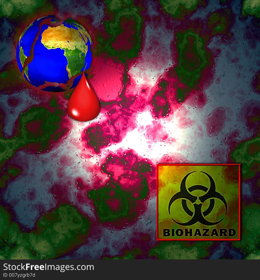 Illustration with infected water,cracked earth and biohazard sign as environment danger concept. Illustration with infected water,cracked earth and biohazard sign as environment danger concept