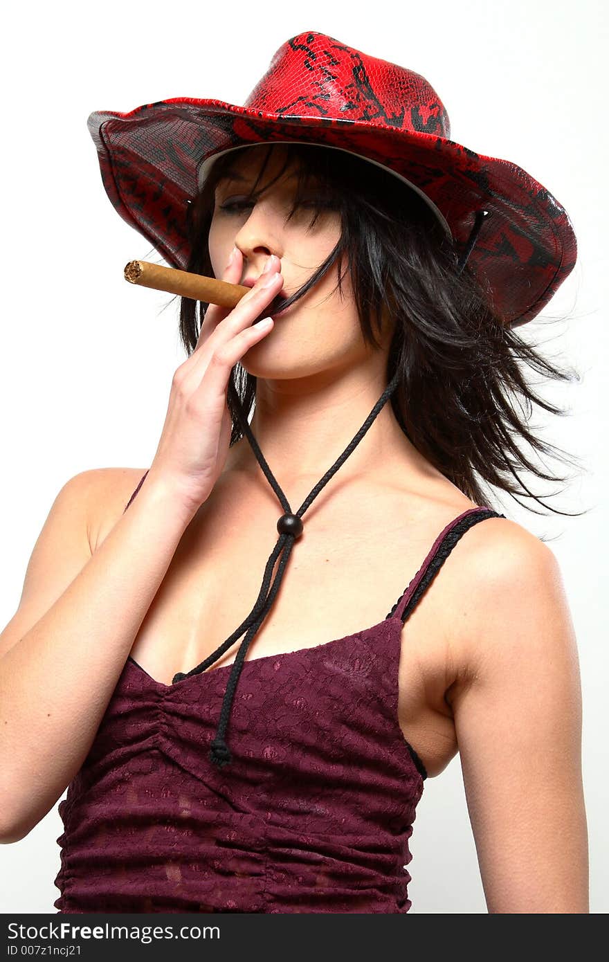 Cowboy Woman Smoking Cigar