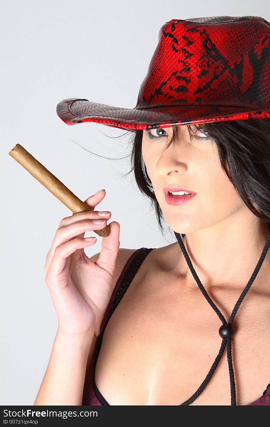 Cowboy Woman Smoking Cigar