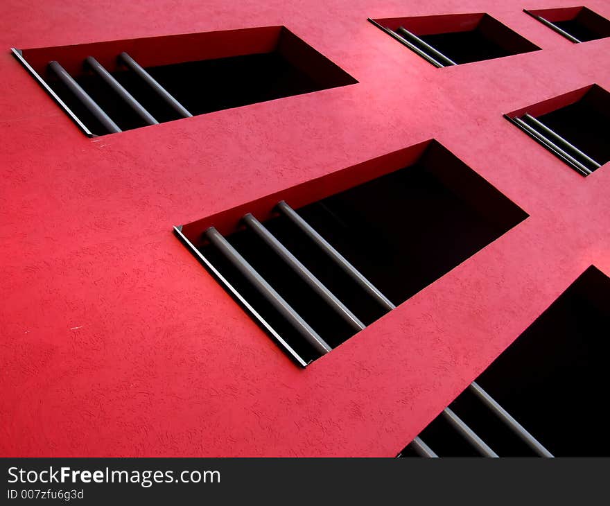 Saturated red facade on moder building. Saturated red facade on moder building