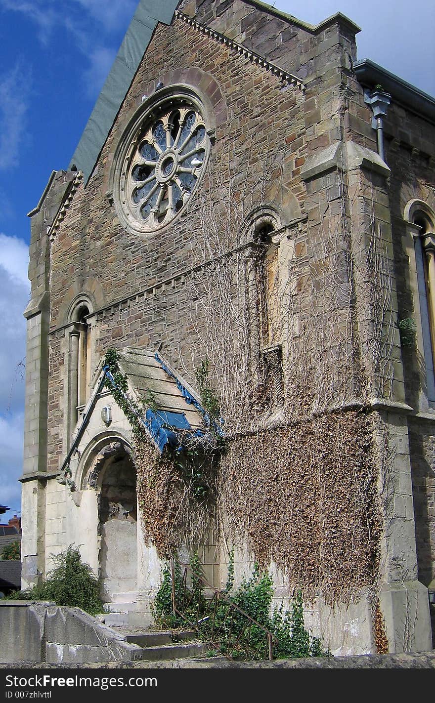 Old, abandoned church with rose-window. Old, abandoned church with rose-window