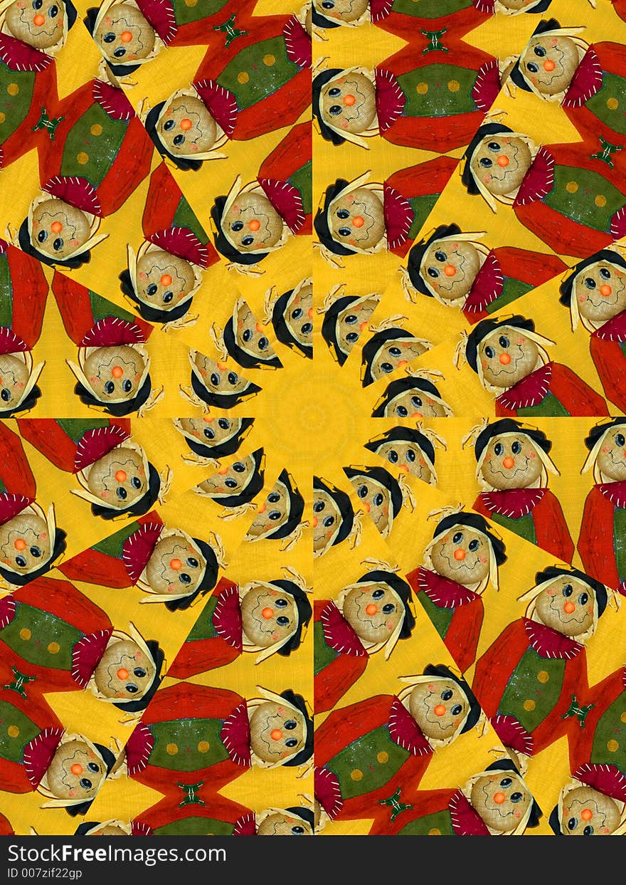 A kaleidoscope of scarcrow images, original taken indoors with yellow background. A kaleidoscope of scarcrow images, original taken indoors with yellow background.