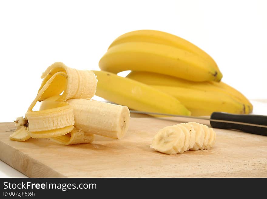 Bananas on carving board