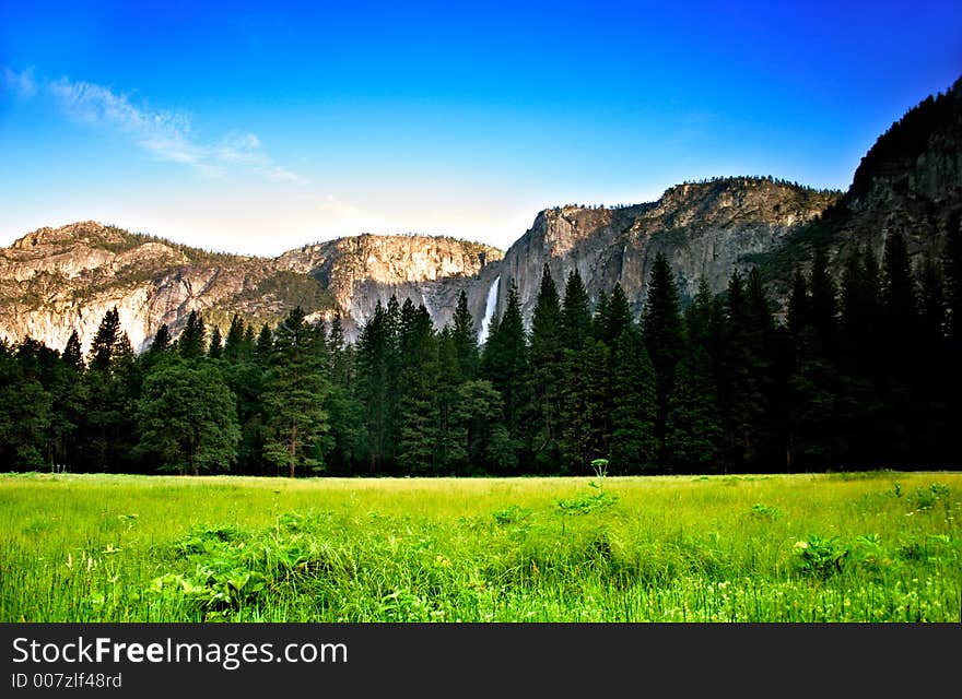 The Yosemite Valley in Yosemite National Park, California. The Yosemite Valley in Yosemite National Park, California