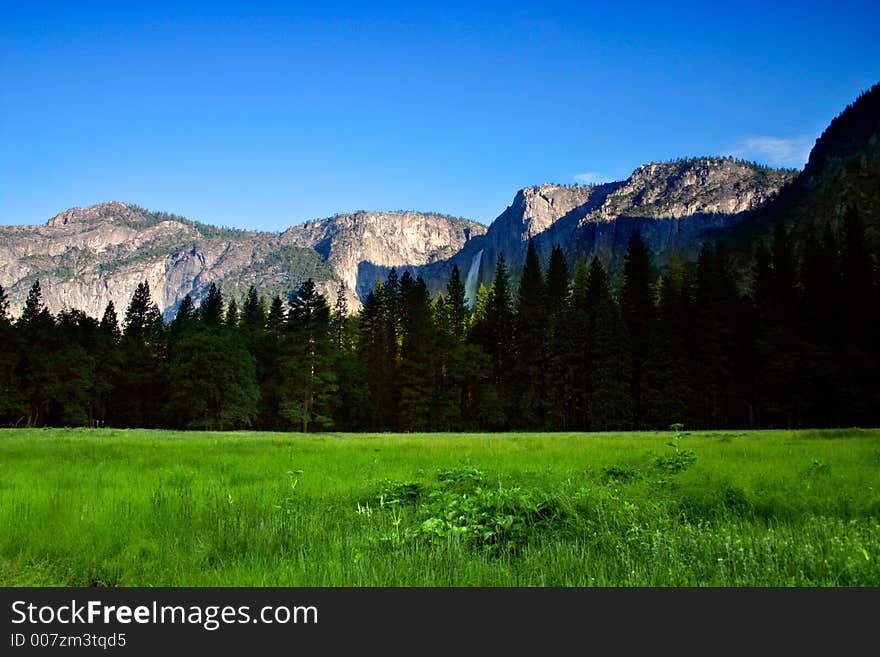 The Yosemite Valley in Yosemite National Park, California. The Yosemite Valley in Yosemite National Park, California