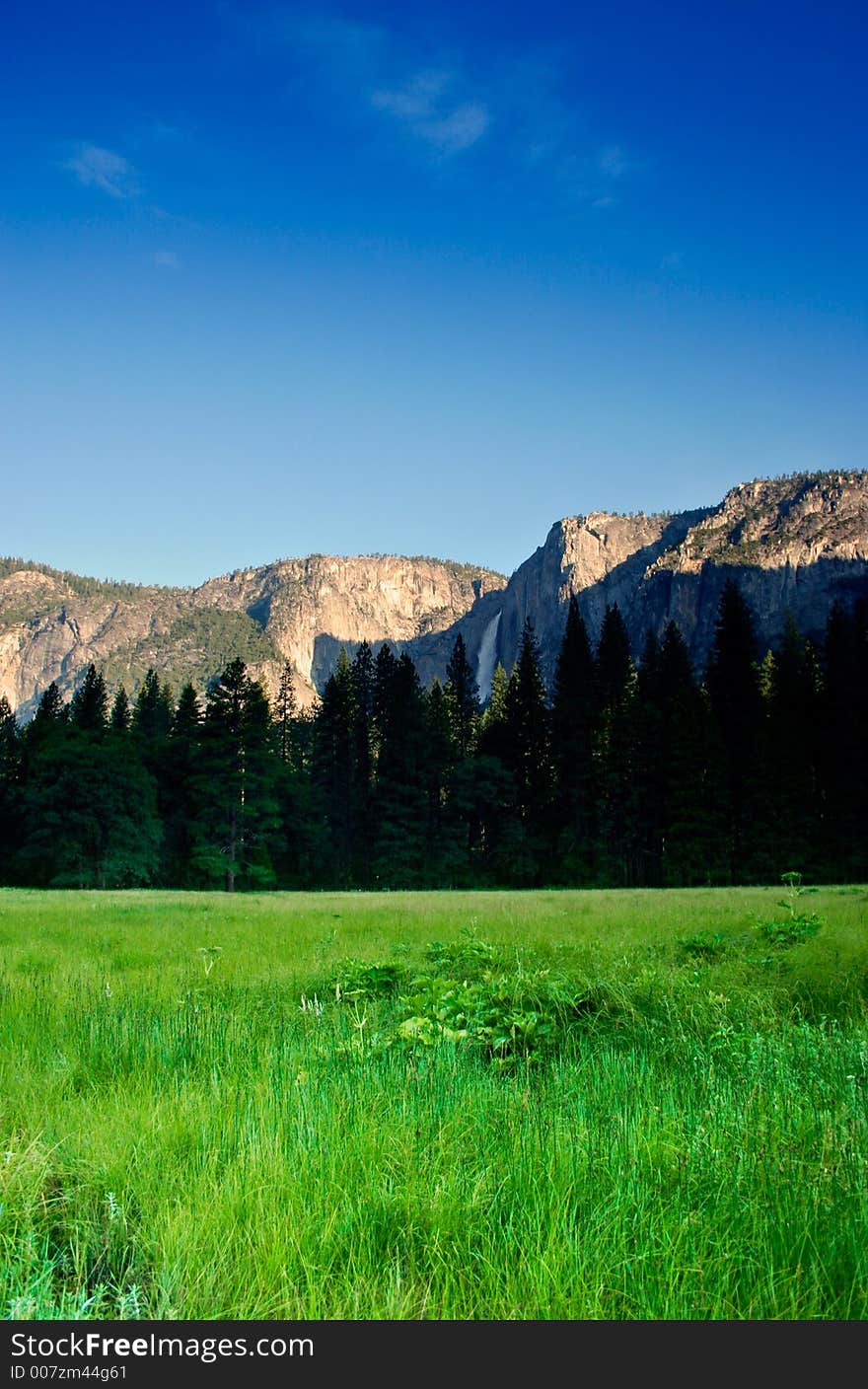 The Yosemite Valley in Yosemite National Park, California. The Yosemite Valley in Yosemite National Park, California