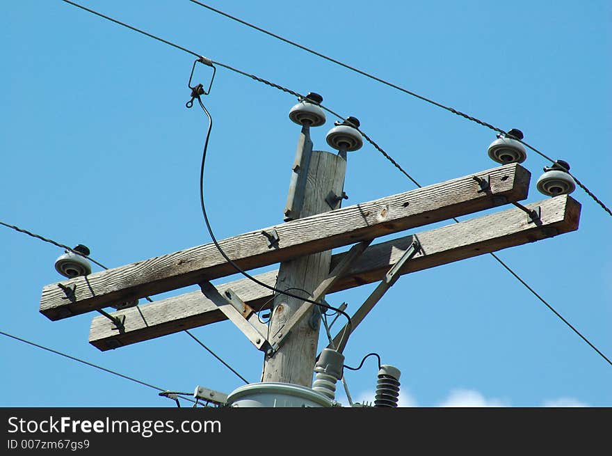 Power transmission line uprights with wiring and insulators