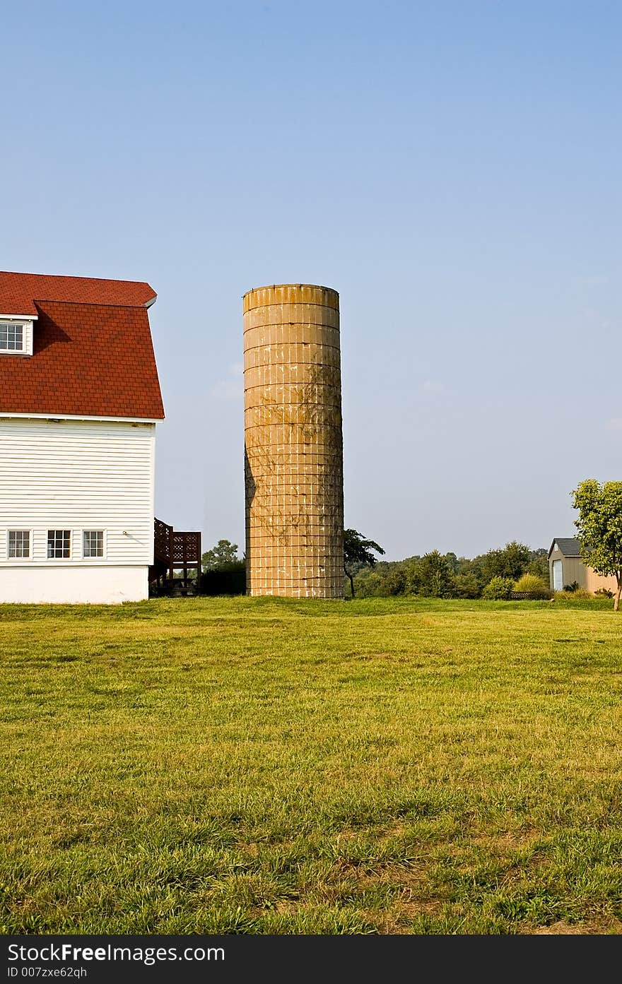 Barn with Gambrel Roof and Silo