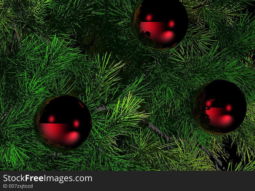 Christmas decorations on pine tree. Christmas decorations on pine tree