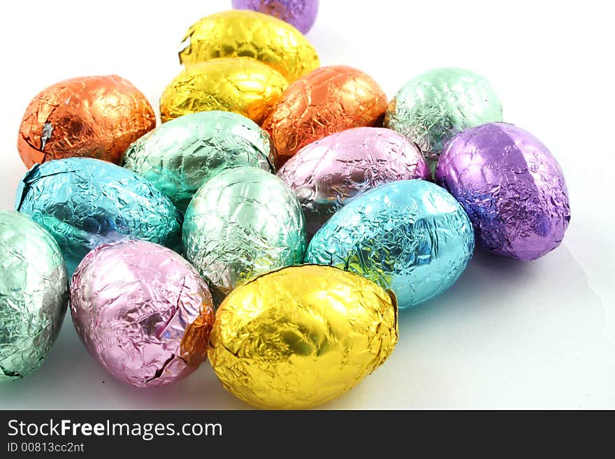 Coloured easter eggs on a white background