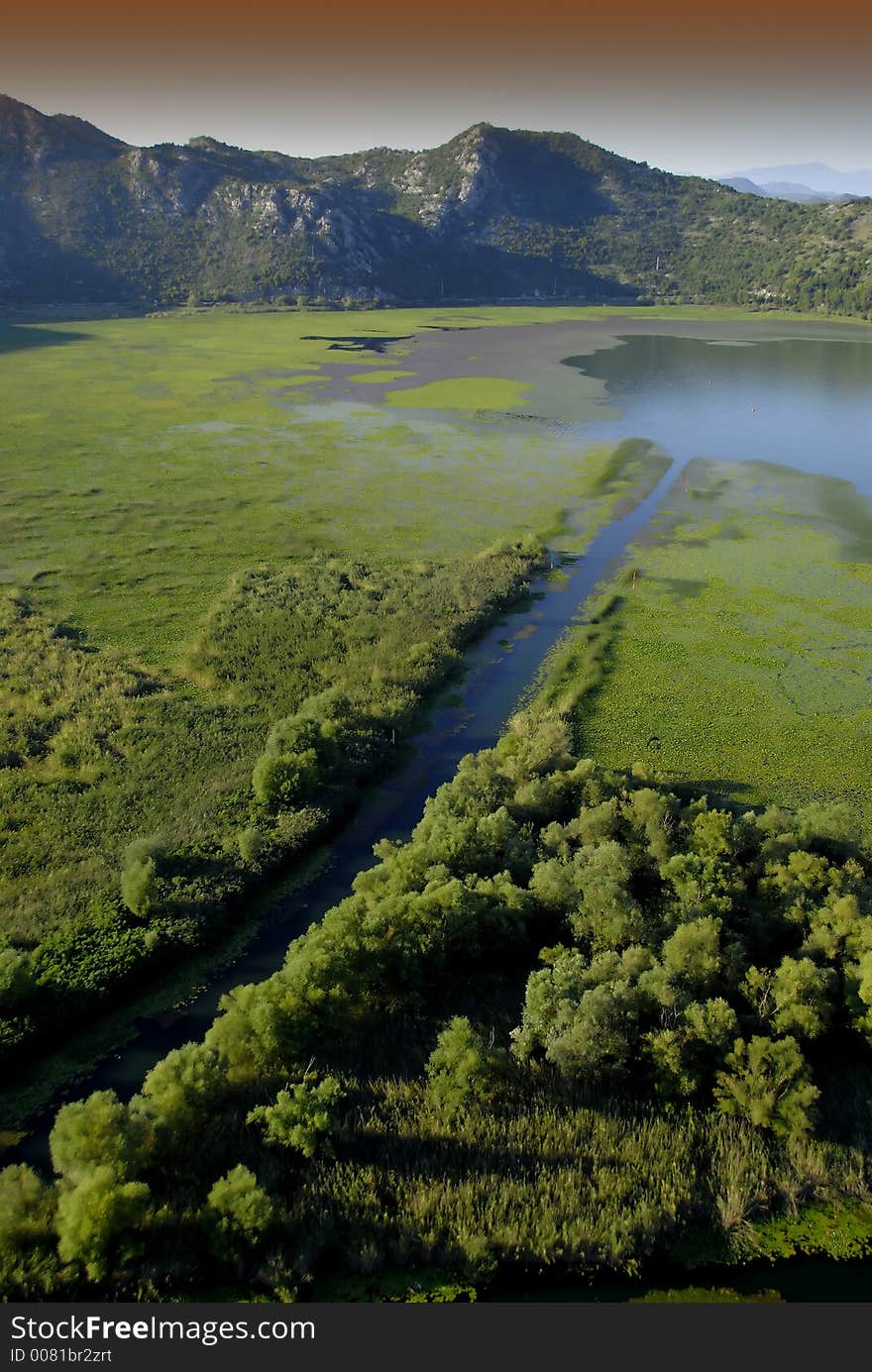 View from the helicopter on the scadar lake, montenegro. View from the helicopter on the scadar lake, montenegro