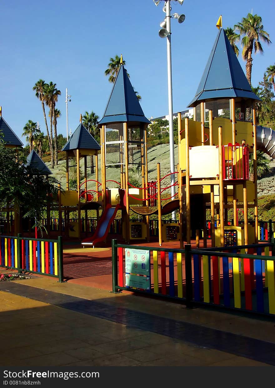 Colorful playground equipment for kids iin the park