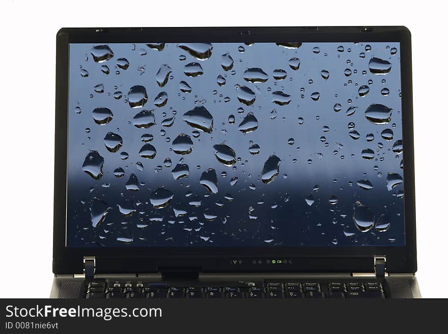 Notebook isolated with rain drops on screen. Notebook isolated with rain drops on screen