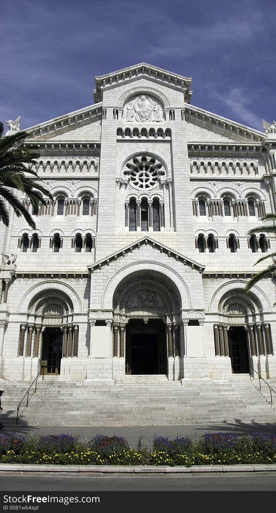 Front facade of the imposing ancient cathedral of Monaco. Front facade of the imposing ancient cathedral of Monaco