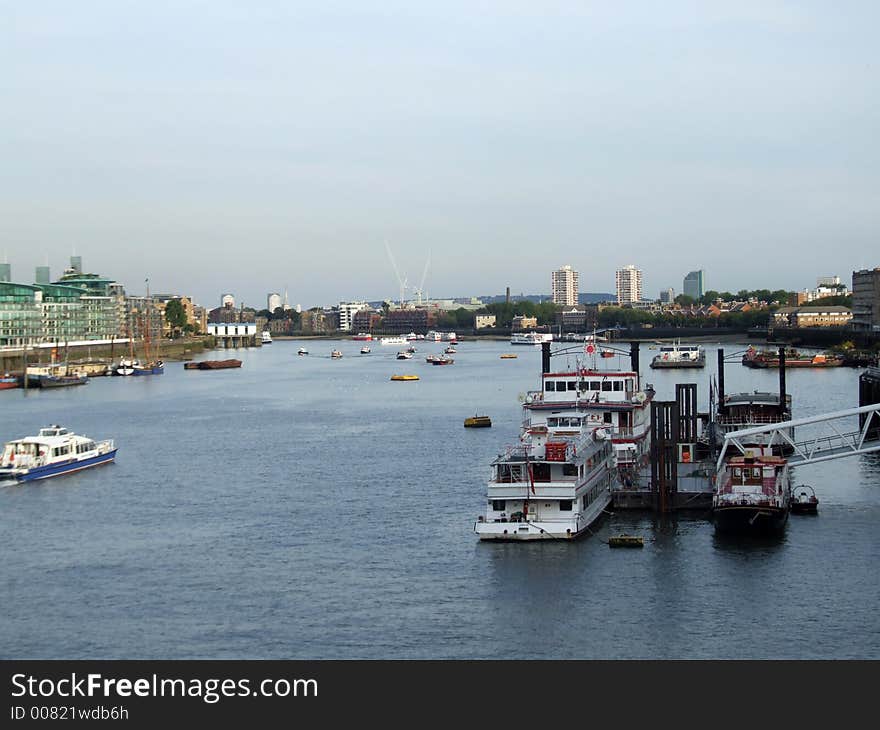 A view of  boat's on the River Thames in London. A view of  boat's on the River Thames in London.