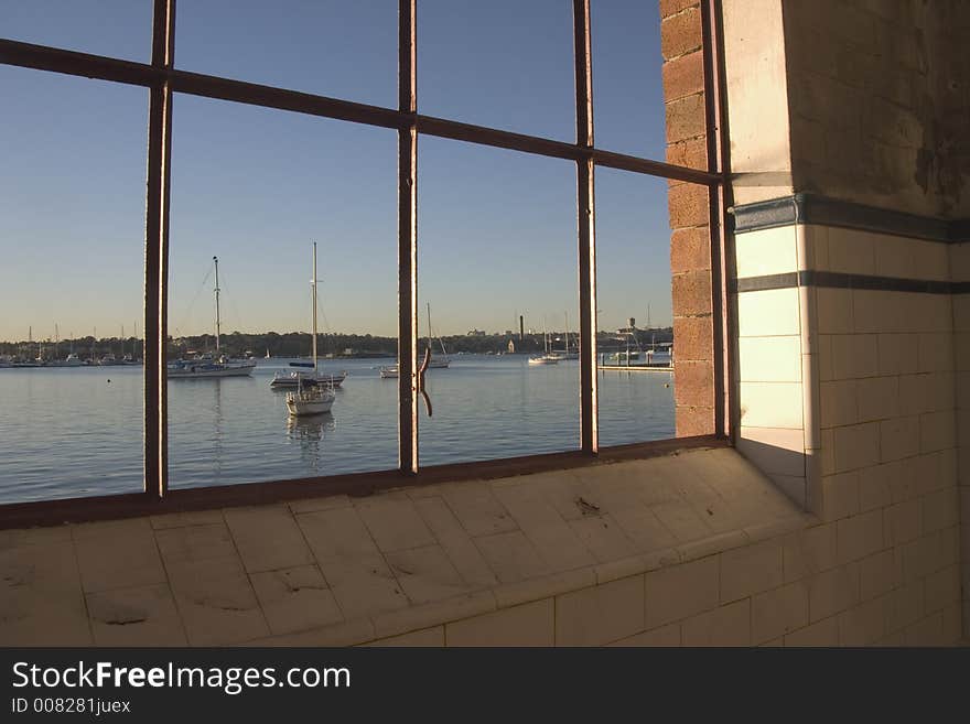 Coastal view from warehouse window